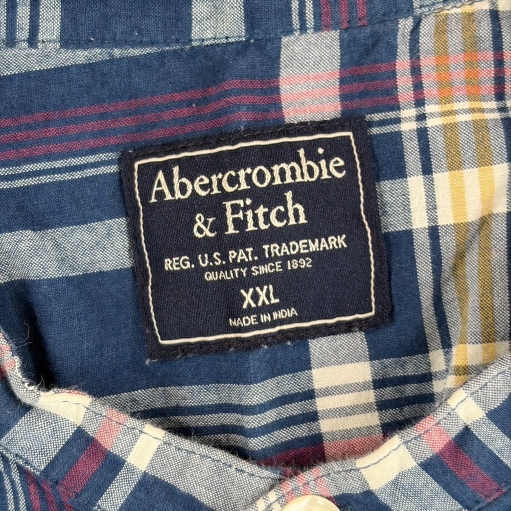 Abercrombie & Fitch Blade Mandarin Collar Shirt in Blue Plaid Men 2XL Preppy - Picture 2 of 7